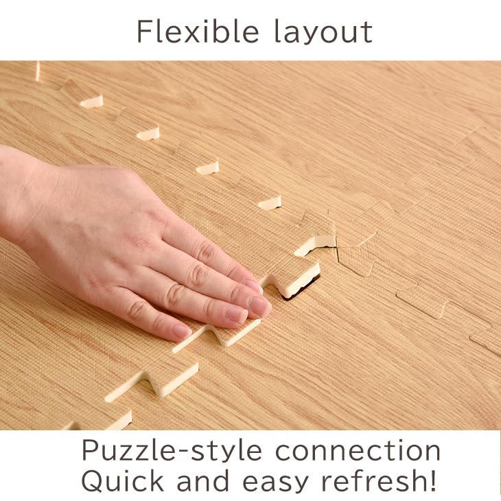 TANSU NO GEN 3/8 Inch Thick Printed Foam Tiles, Wood Grain Interlocking Foam Floor Mats, Anti-Fatigue Flooring, 32 Tiles, Off White, – Produced by Japan. 18710013(97851)