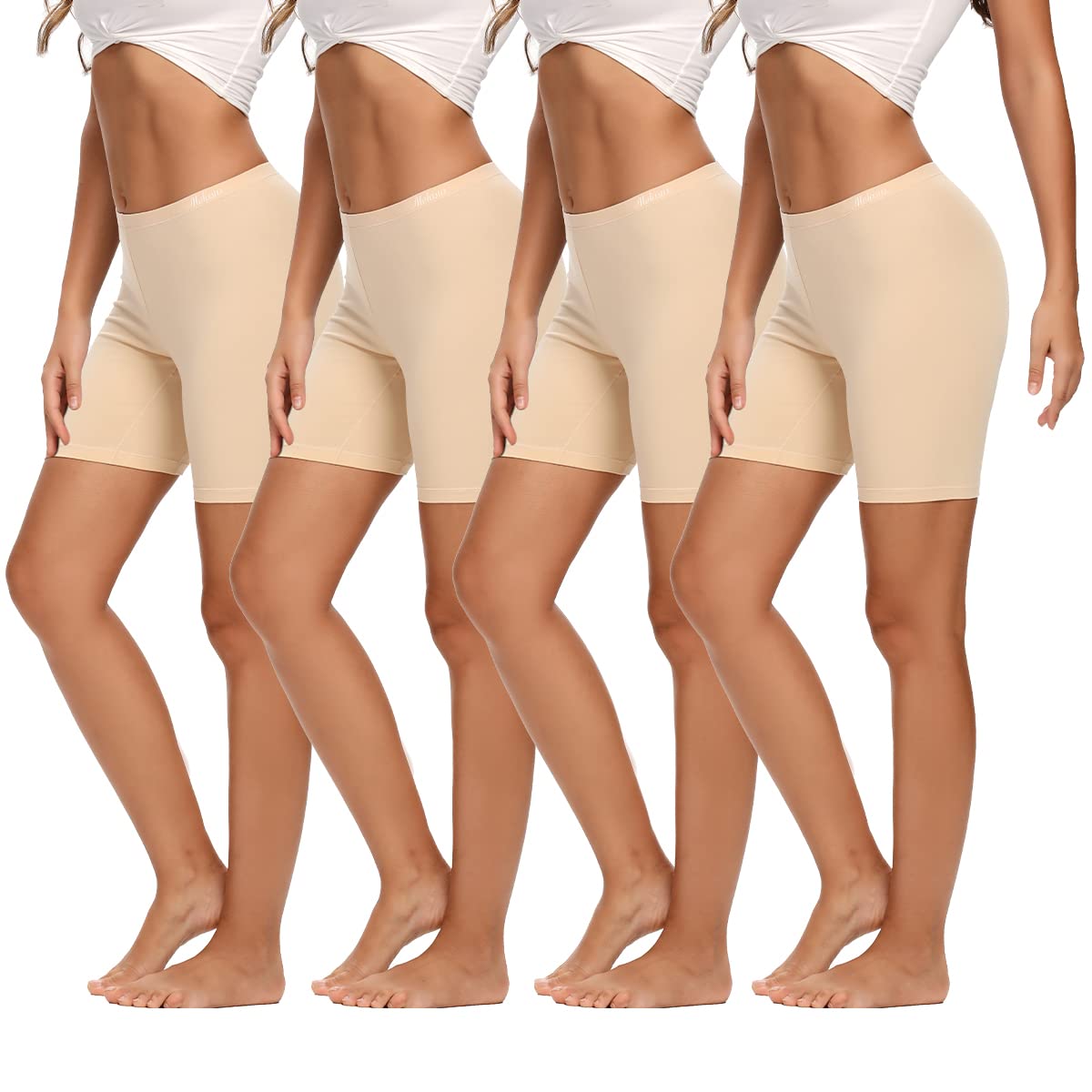 Molasus Womens Boxer briefs Cotton Boy Shorts Underwear Anti Chafing Bike Short Long Leg Under Shorts Beige 4 Pack Small
