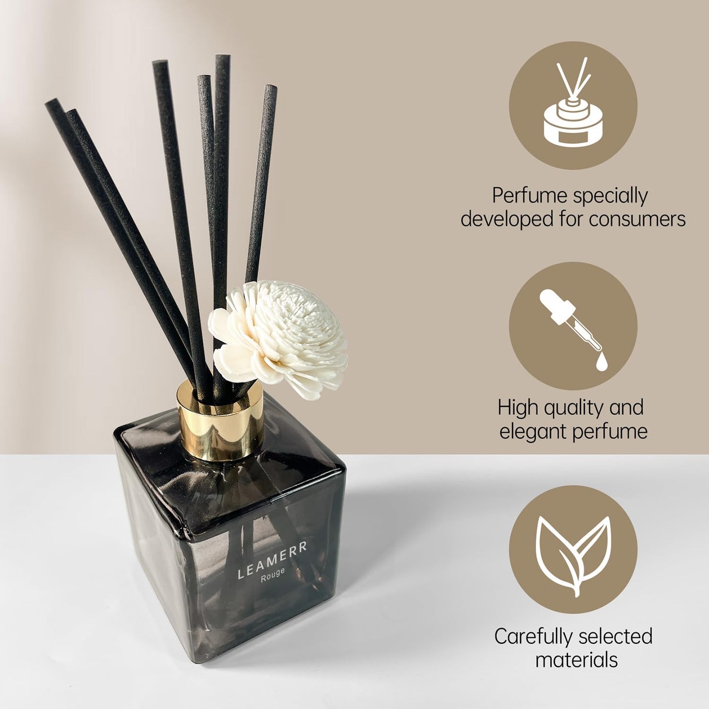 LEAMERR Reed Diffuser Set, 6.1 oz (180 ml) Rouge Scented Diffuser with Sticks Long-Lasting Home Fragrance Reed Diffuser for Home Room Office Bathroom Shelf Decor