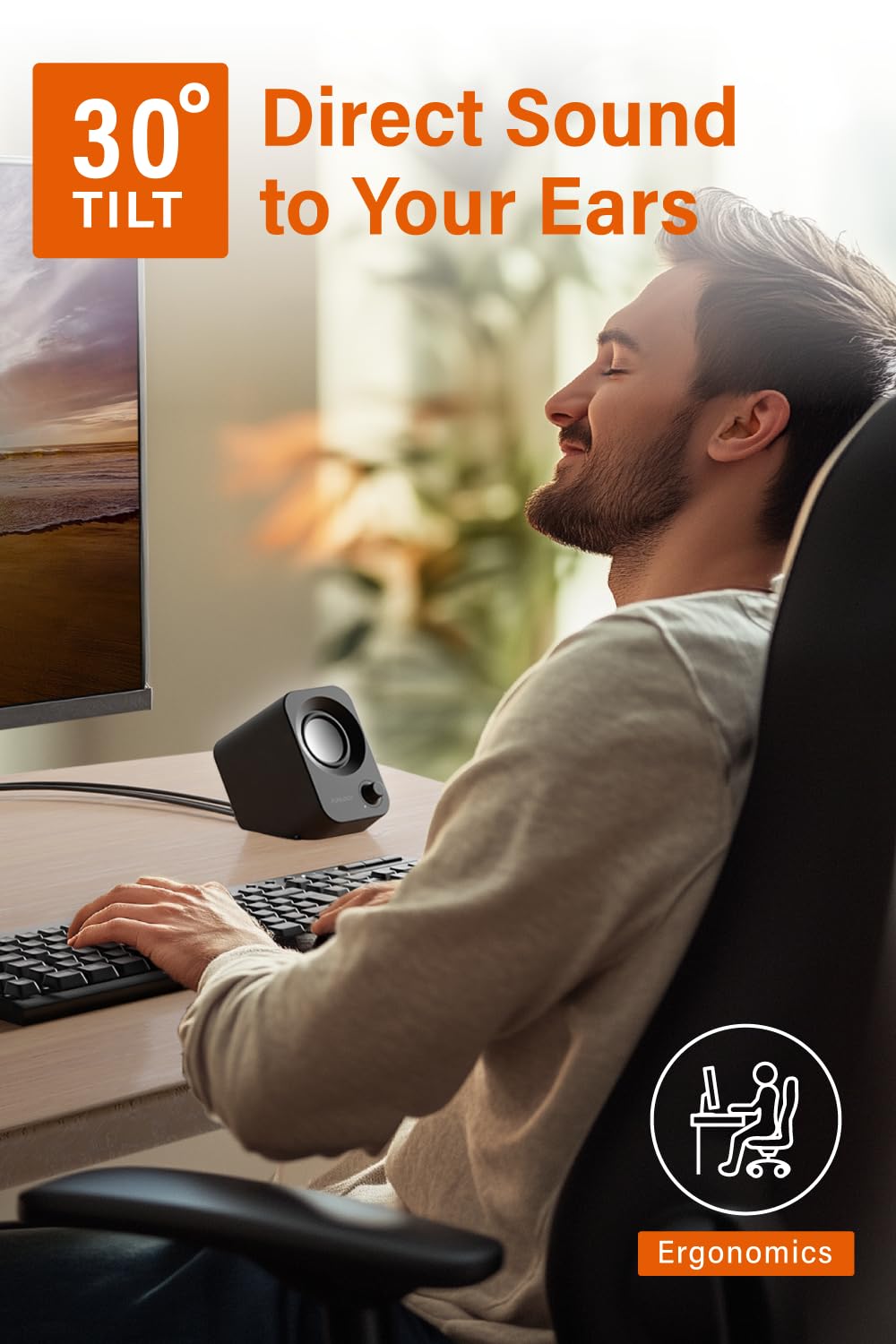 FUNLOGY Speaker - 14W Stereo PC Speakers, USB Powered, Compact Size with 30° Tilt Design, Volume Dial Control, for Desktop, Laptop, Monitor, Gaming Consoles, Black