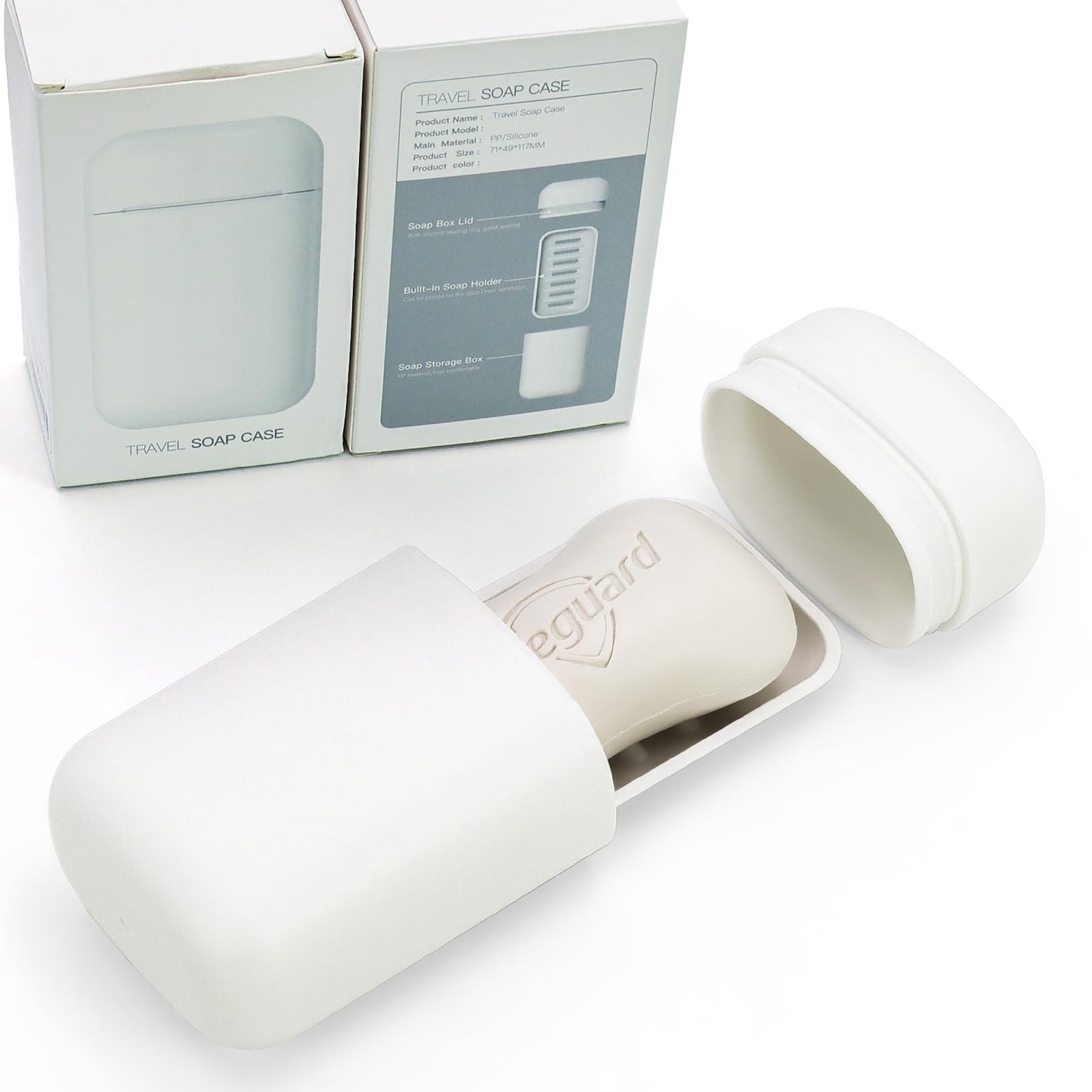 Compact Travel Soap Case, Leakproof Soap Container with Lid, Portable Bar Soap Holder for Traveling, Soap Box for Bathroom, Shower, Gym, School, Camping, Vacation, Outdoor (White)