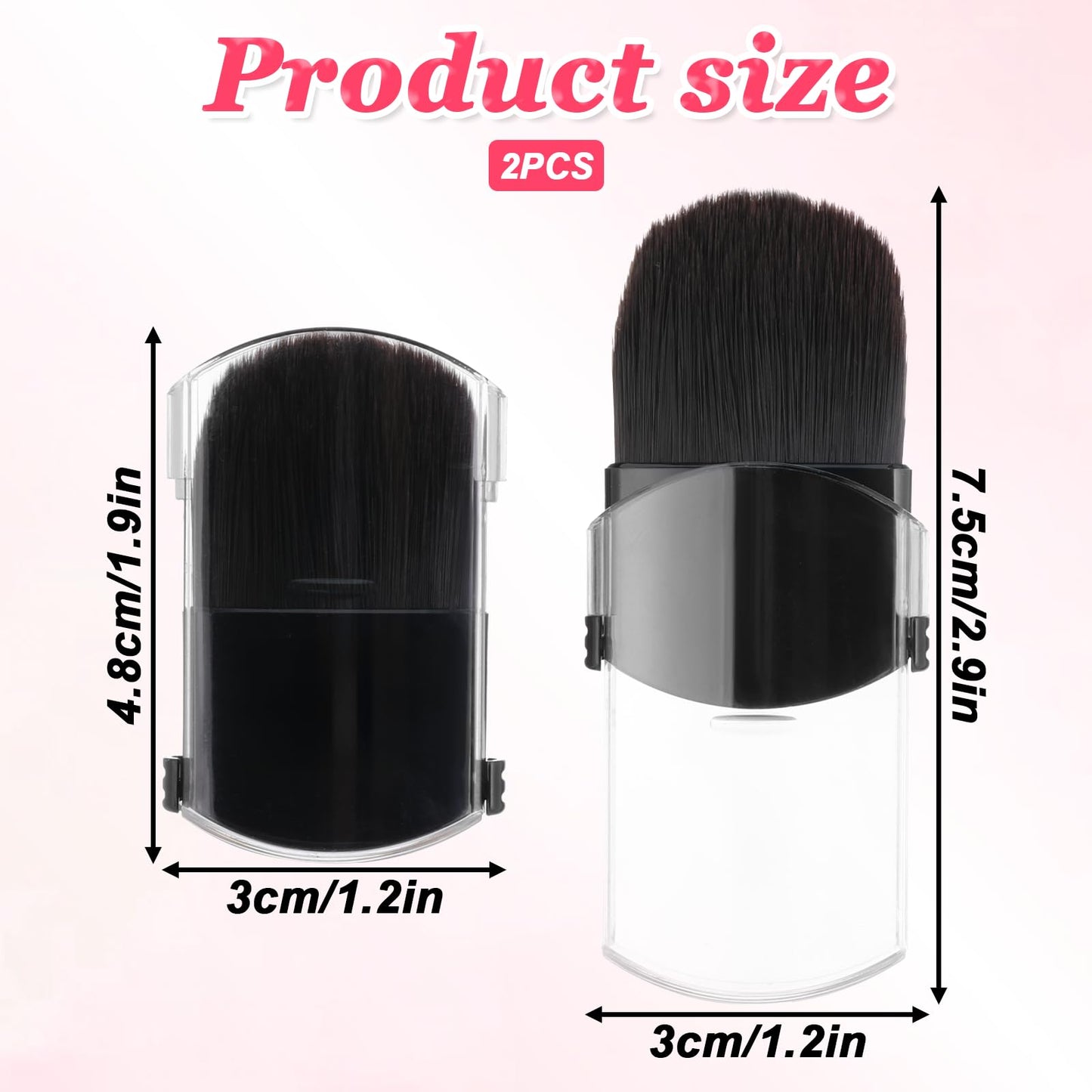 2 Pcs Retractable Makeup Brush, Mini Blush Brush Portable Travel Size Makeup Brushes with Cover for Blending Bronzer Blush Cosmetics