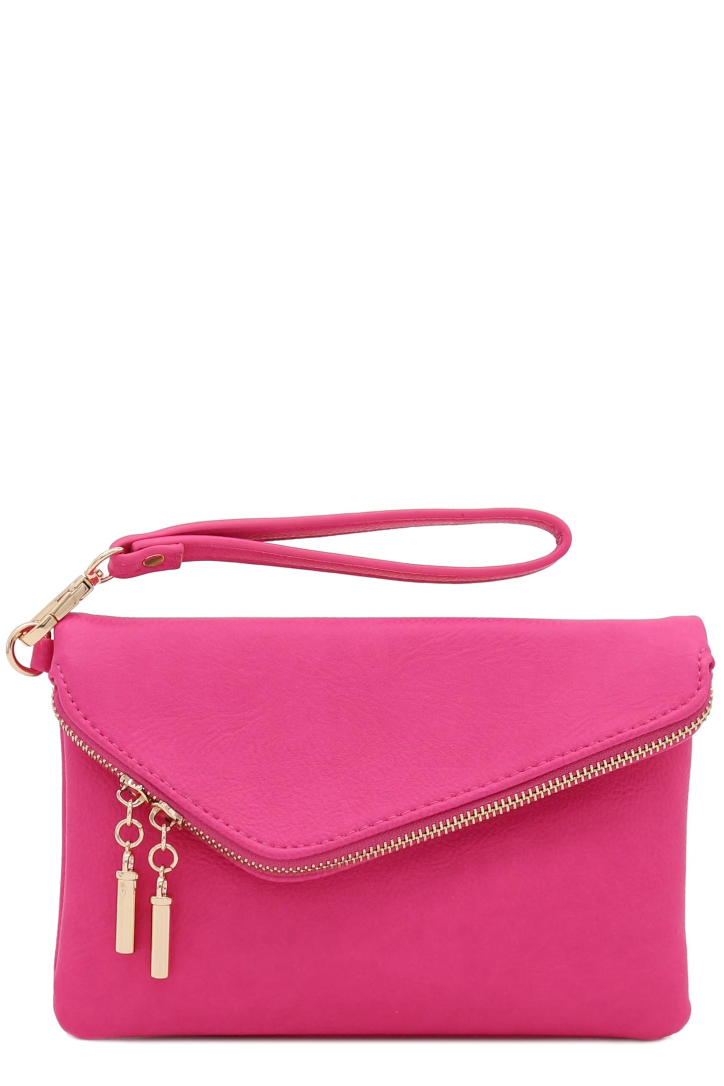 FashionPuzzle Envelope Wristlet Clutch Crossbody Bag with Chain Strap (Fuchsia)