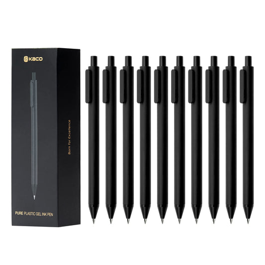 Kaco Gel Pens, 0.5 mm Fine Point, Black Ink 10 Count, Quick Dry Smooth Writing, Aesthetic Office Supplies Refillable Retractable