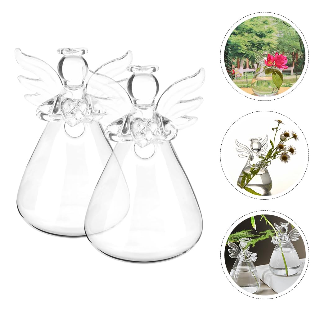IMIKEYA Angel Hanging Glass Plant Vase: 2pcs Tiny Angel Flower Planter for Hydroponic Plants & Home Garden Decor