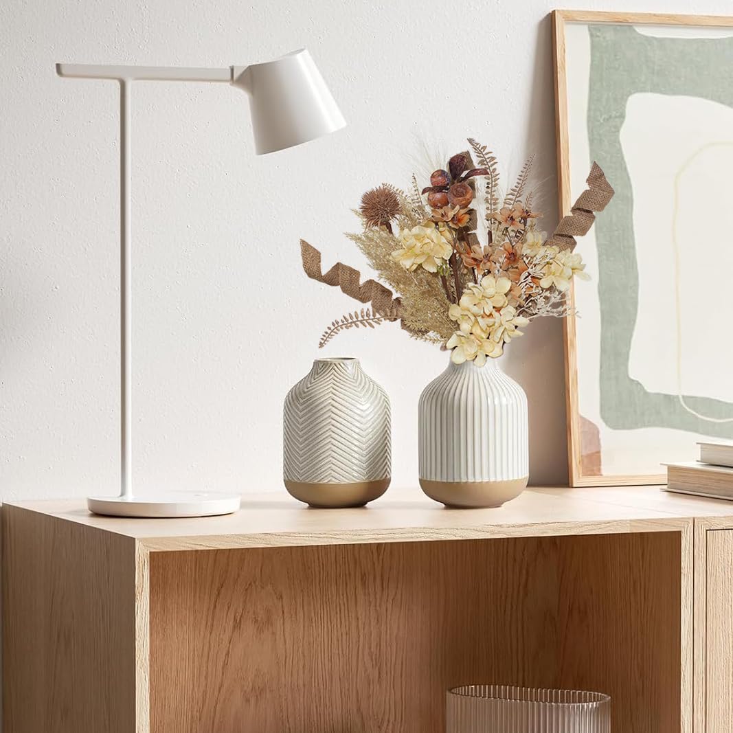 18Pcs Boho Faux Fall Dried Pampas Grass Silk Hydrangea Flowers Bouquets Fall Decor, Fake Autumn Thanksgiving Harvest Stems Fall Picks Branches Floral Arrangements for Vase 18"