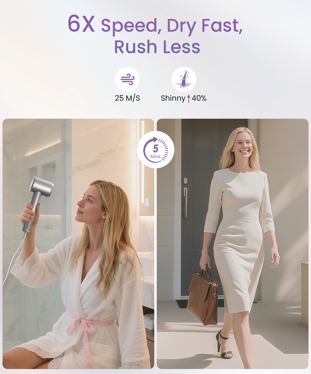 Hair Dryer Blow Dryer with Diffuser Nozzle, Fast Drying, 200 Million Negative Ionic for Hair Care, No Heat Damage, Low Noise Quiet, Durable Compact Lightweight Hairdryer for Women Home Travel Salon