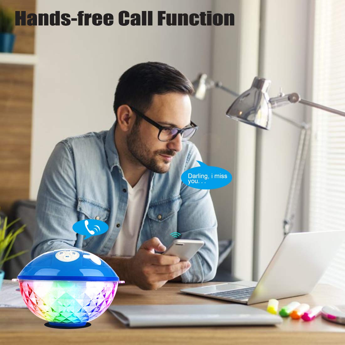 KingSom Pool Bluetooth Speakers with LED Lights,IPX7 Waterproof Floating Speaker,Stereo Sound,Built-in Mic,Wireless Shower Speaker for Hot Tub,Kayaking,Outdoor Travel,Picnic (Updated)