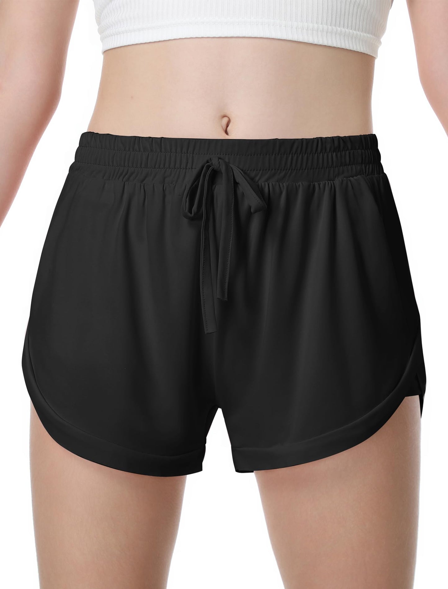 EXARUS 3 Pack Girls Athletic Shorts Running Sport Cheer Workout 2 in 1 Track with Pockets Black White Pink 12Y