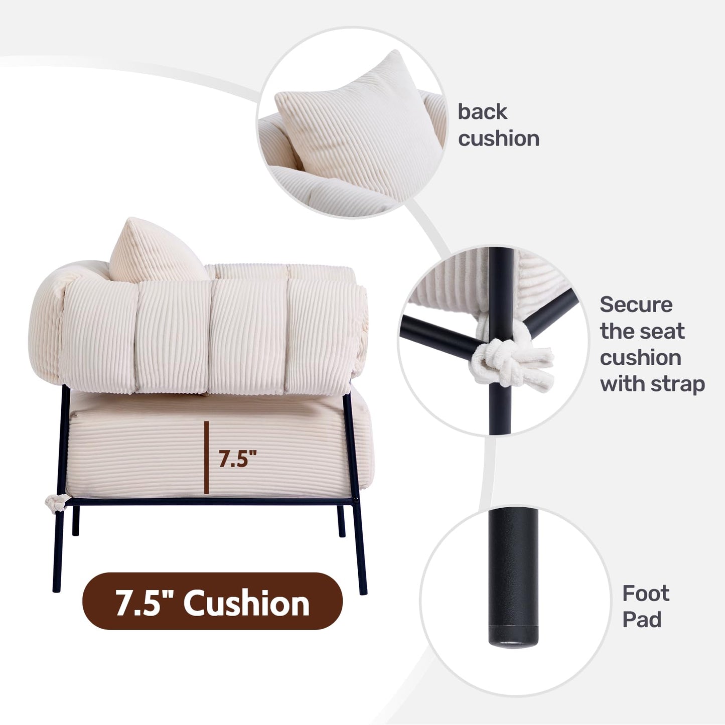 HollyHOME Modern Velvet Accent Chair, Upholstered Comfy Reading Chair, Fabric Large Lazy Arm Chair with Soft Cushion, Metal Frame Lounge Sofa Chair for Living Room, Bedroom, Balcony, Beige