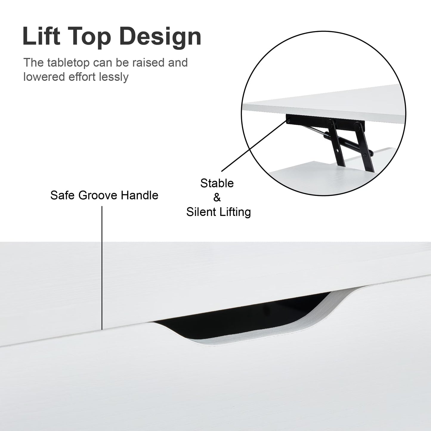 Softa Coffee Tables for Living Room, Wood Lift Top Coffee Table with Storage Shelf and Hidden Compartment, Dining Center Pop-up Table for Home, Office(White)