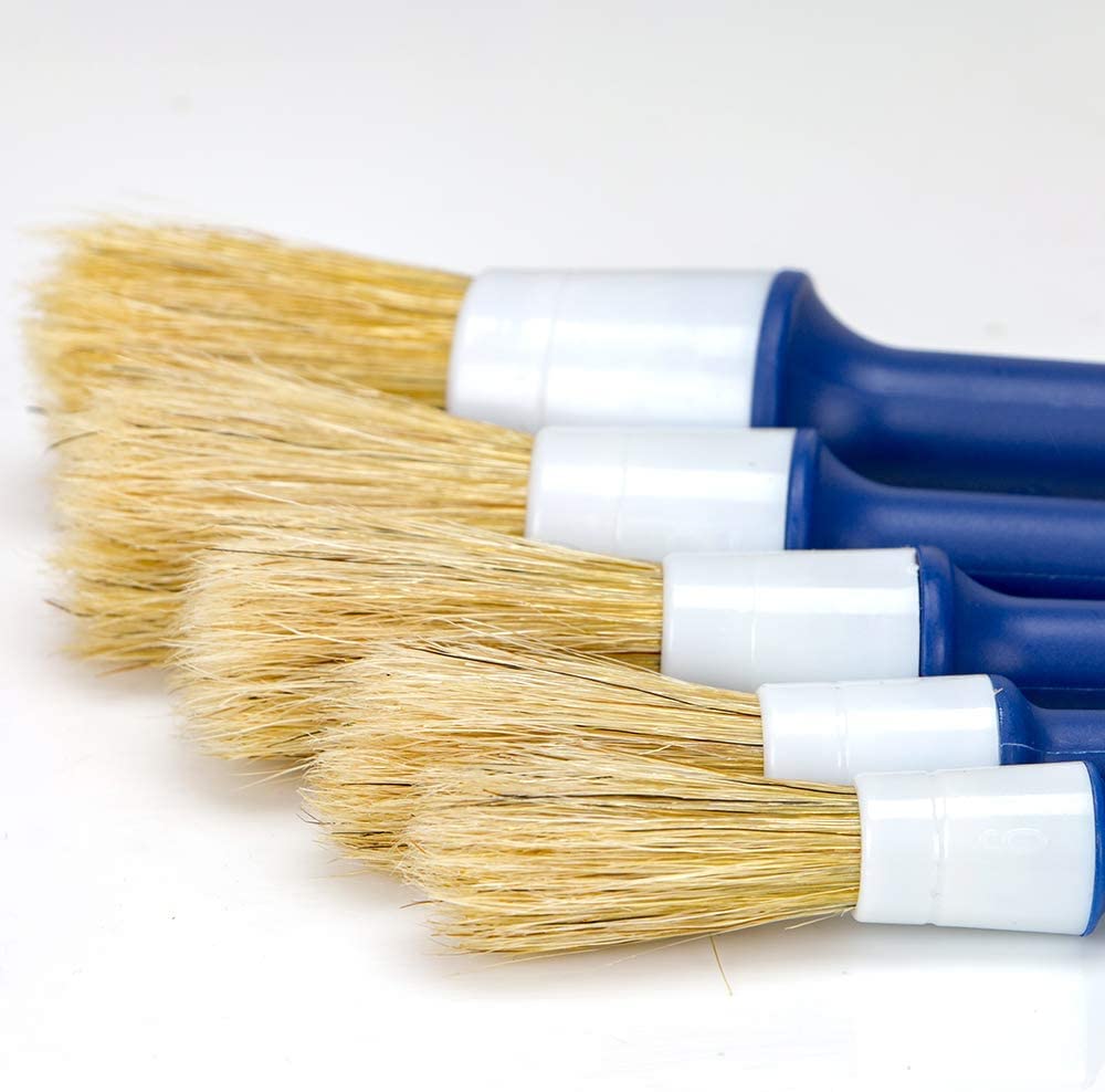 Natural Boar Hair Detailing Brush 5pcs Set, Automotive Non-Slip Detail Brushes for Cleaning Wheels, Engine, Interior, Exterior, Leather, Seat, Lug Nut, Emblems, Air Vents, Car, Motorcycle