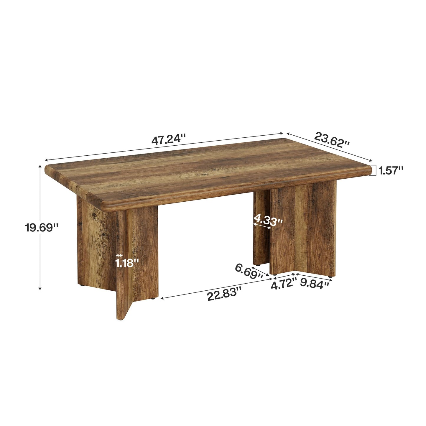 Tribesigns Rectangle Coffee Table, 47.24-Inch Farmhouse Low Cocktail Tea Table, Home Living Room Center Furniture, Rustic Brown