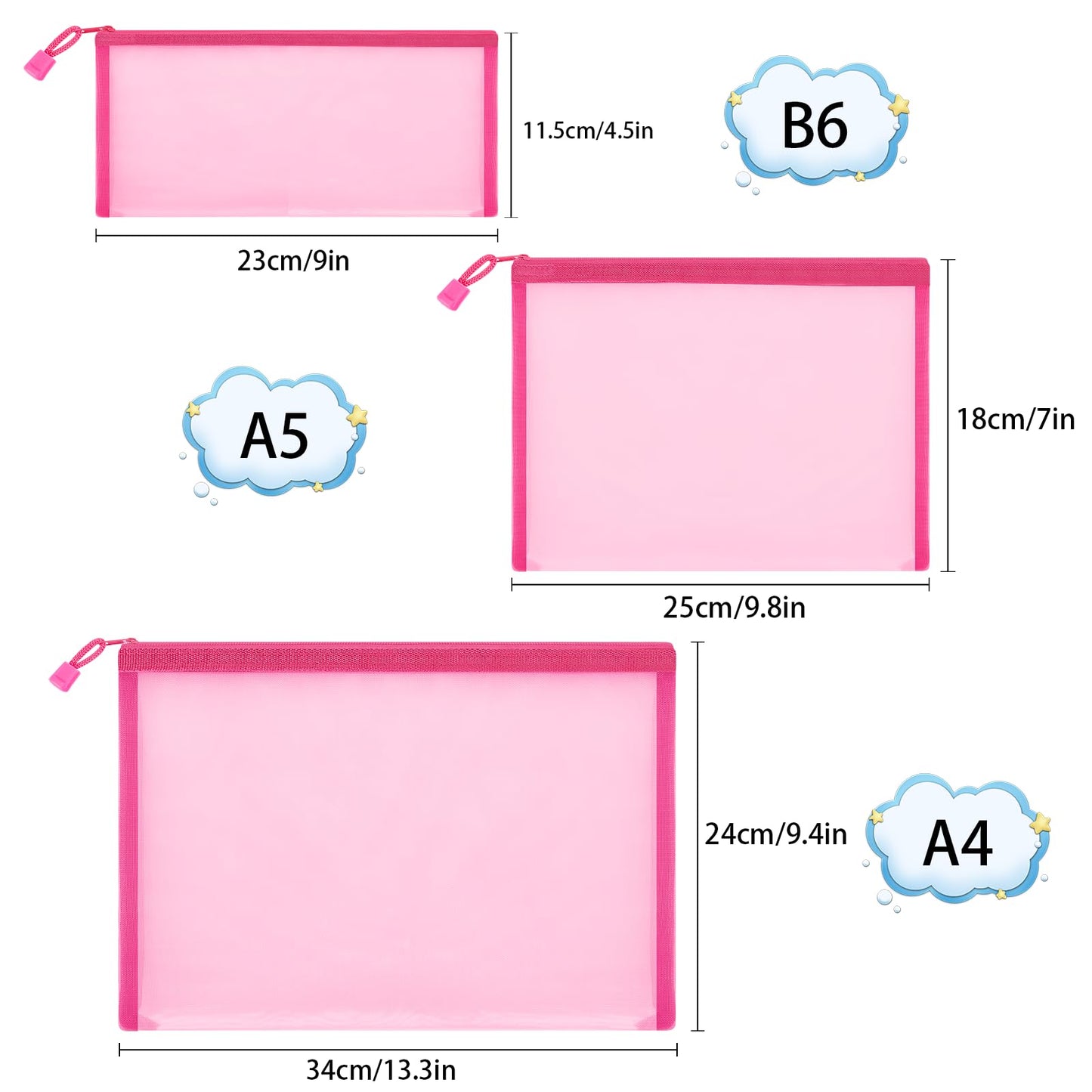 Sinzip 12 Pieces Zipper Nylon Mesh Pouch, Mesh Cosmetic Bags Makeup Bags Pencil Case, Multipurpose Travel Bags for Cosmetic School Office Supplies and Travel Accessories (Black, Assorted Sizes)