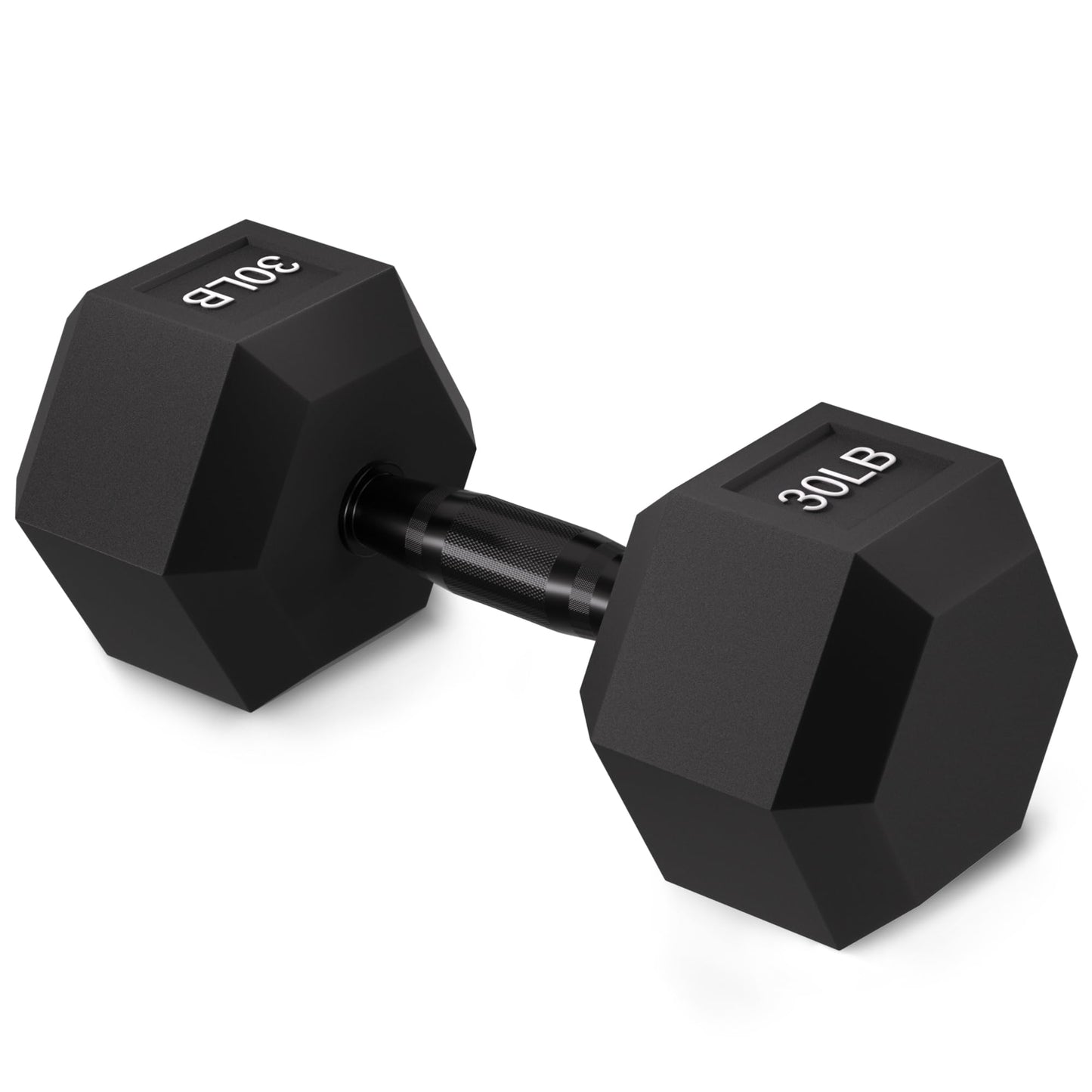 Fitvids Rubber Encased Exercise & Fitness Hex Dumbbell, Hand Weights with Anti-Slip Metal Handle for Home Gym, Multiple Sizes, 30LB Single