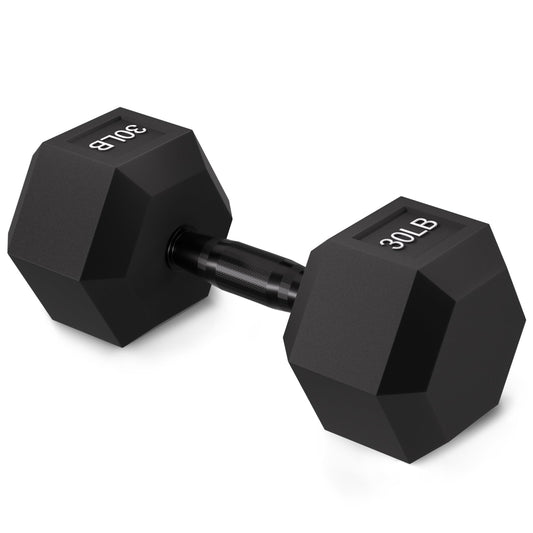 Fitvids Rubber Encased Exercise & Fitness Hex Dumbbell, Hand Weights with Anti-Slip Metal Handle for Home Gym, Multiple Sizes, 30LB Single