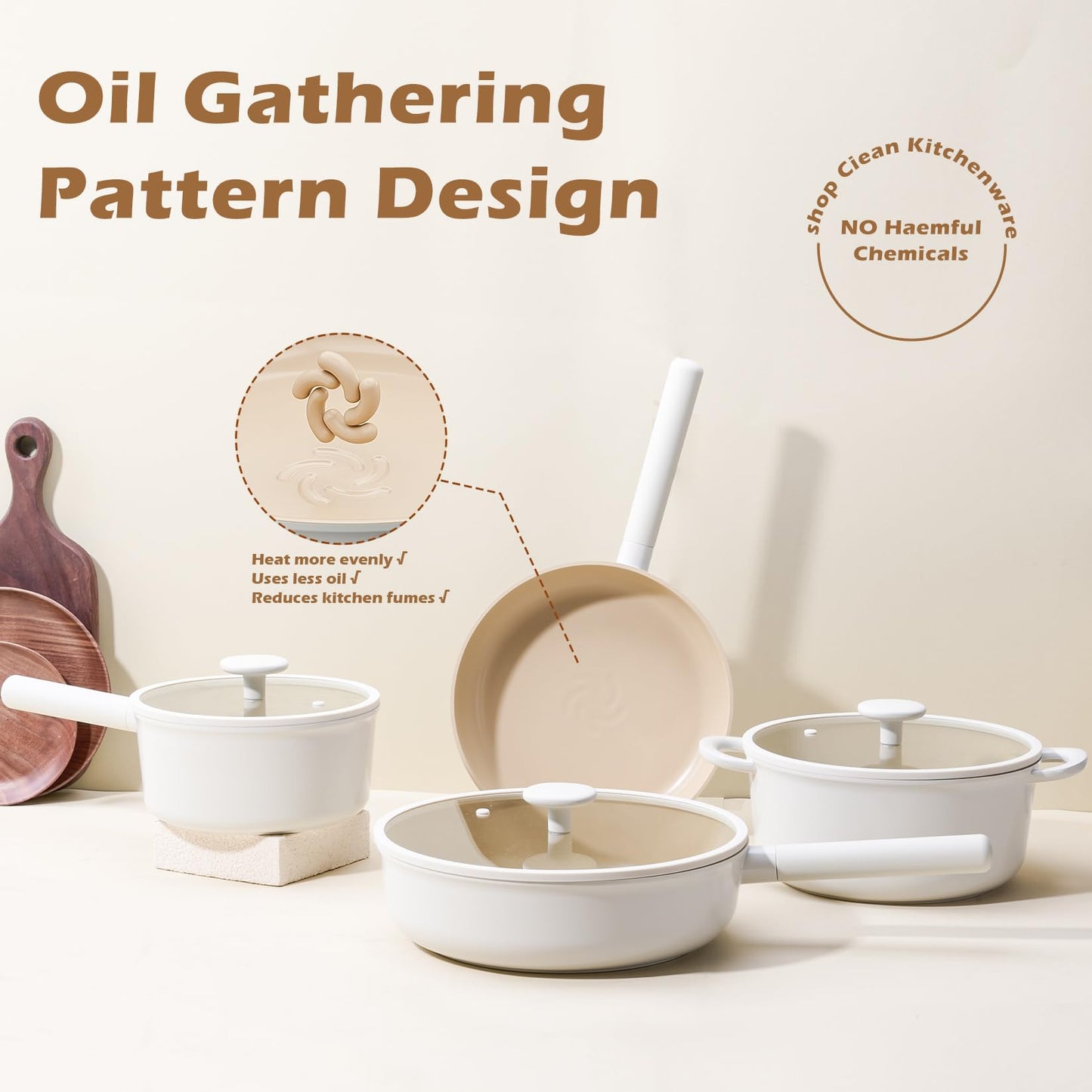 JEETEE Ceramic Cookware Set, 13 Pcs Pots and Pans Set Nonstick with Rotation Removable Handles, Healthy Non-Toxic Cooking Set for All Stoves, Stackable Pots Pans, Oven Safe, PFOA/PFOS Free, Cream