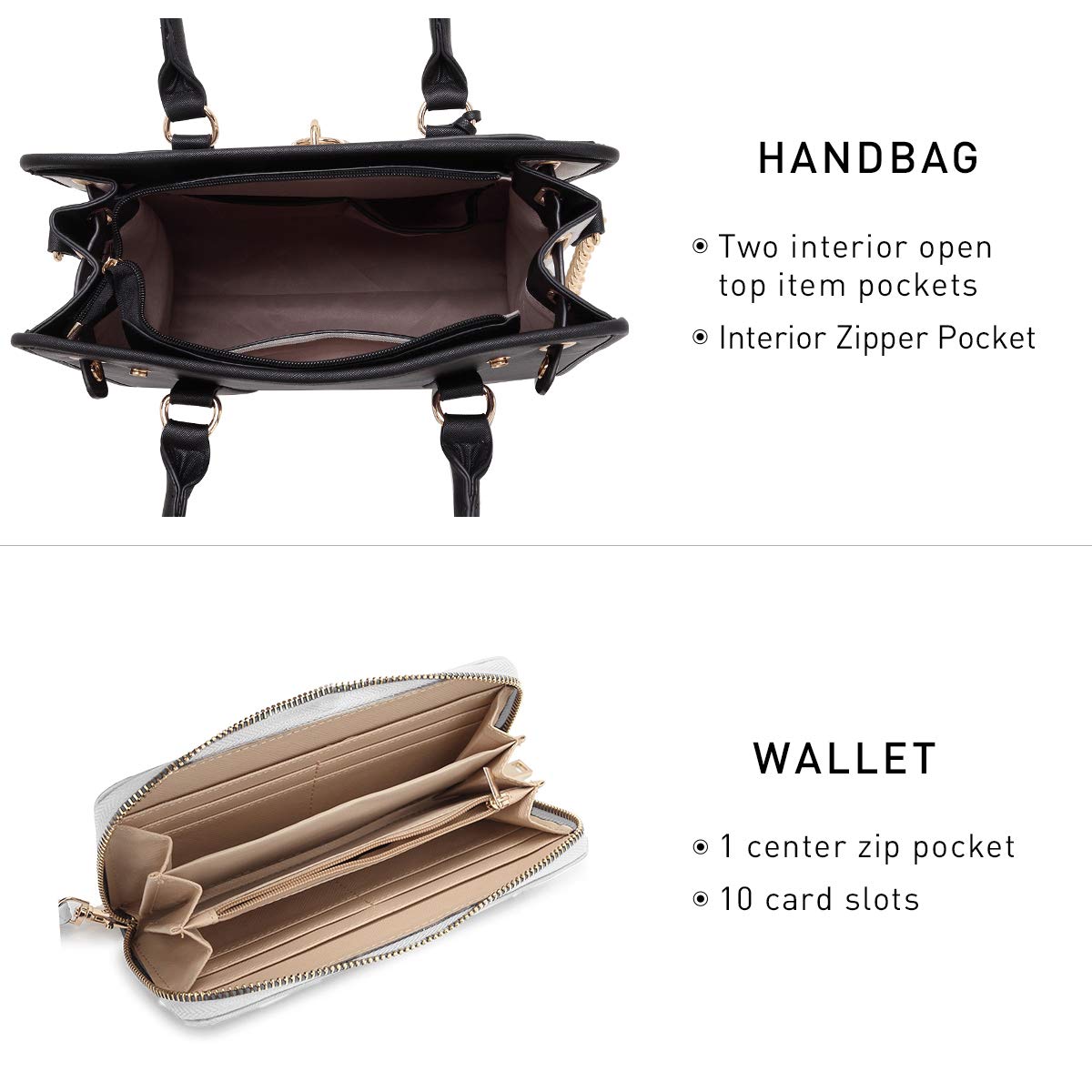 Dasein Two Tone Satchel Handbags Purses for Women Vegan Leather Shoulder Bags Large Tote Bag with Matching Wallet