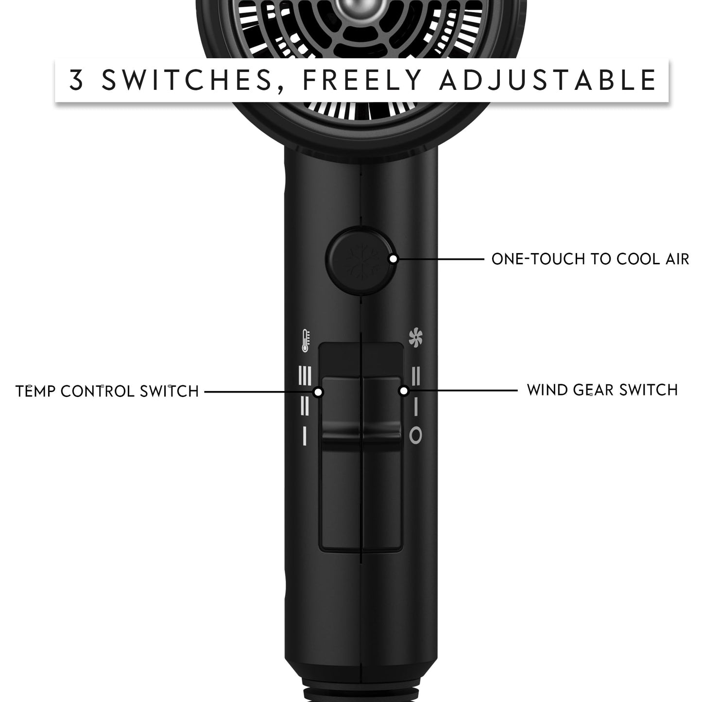 AINA Hair Dryer with Diffuser, Blow Dryer for Women | Advanced Ionic Technology, Ceramic Coating | Cold Shot Features Turbo Heat for Fast Drying and Shine 110V/ALCI(Vader Black)