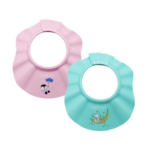 Baby Shower Shampoo Cap 2Pcs Adjustable Safety Eva Bath Visor Waterproof Soft Hair Washing Guard Accessories Bathing Hat for Girls, Boys, Infants, Kids and Toddlers-pink/green