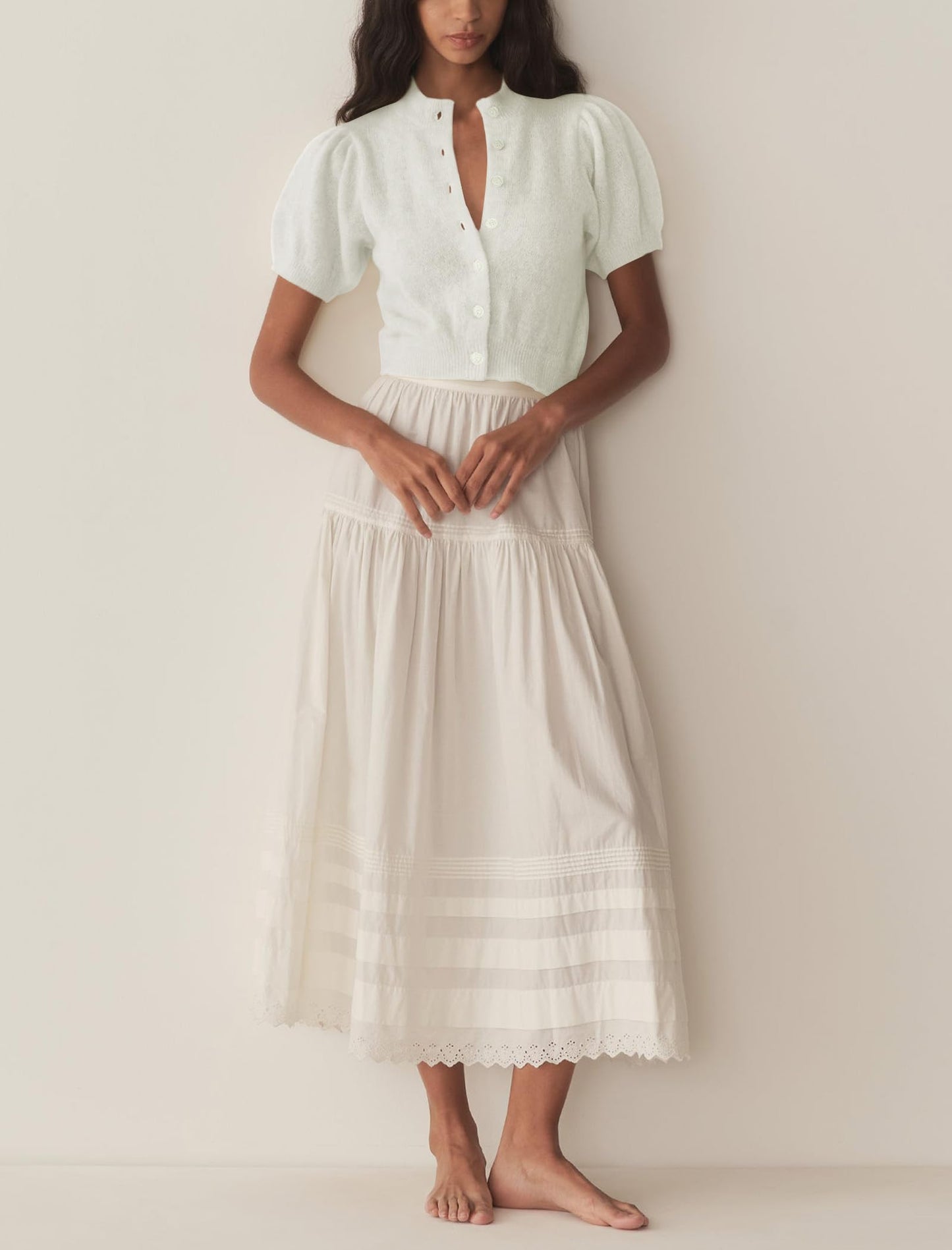 Short Sleeve Cardigan Sweater for Women Cropped Summer Lightweight Button Down y2k Knit Crop Cardigans White M