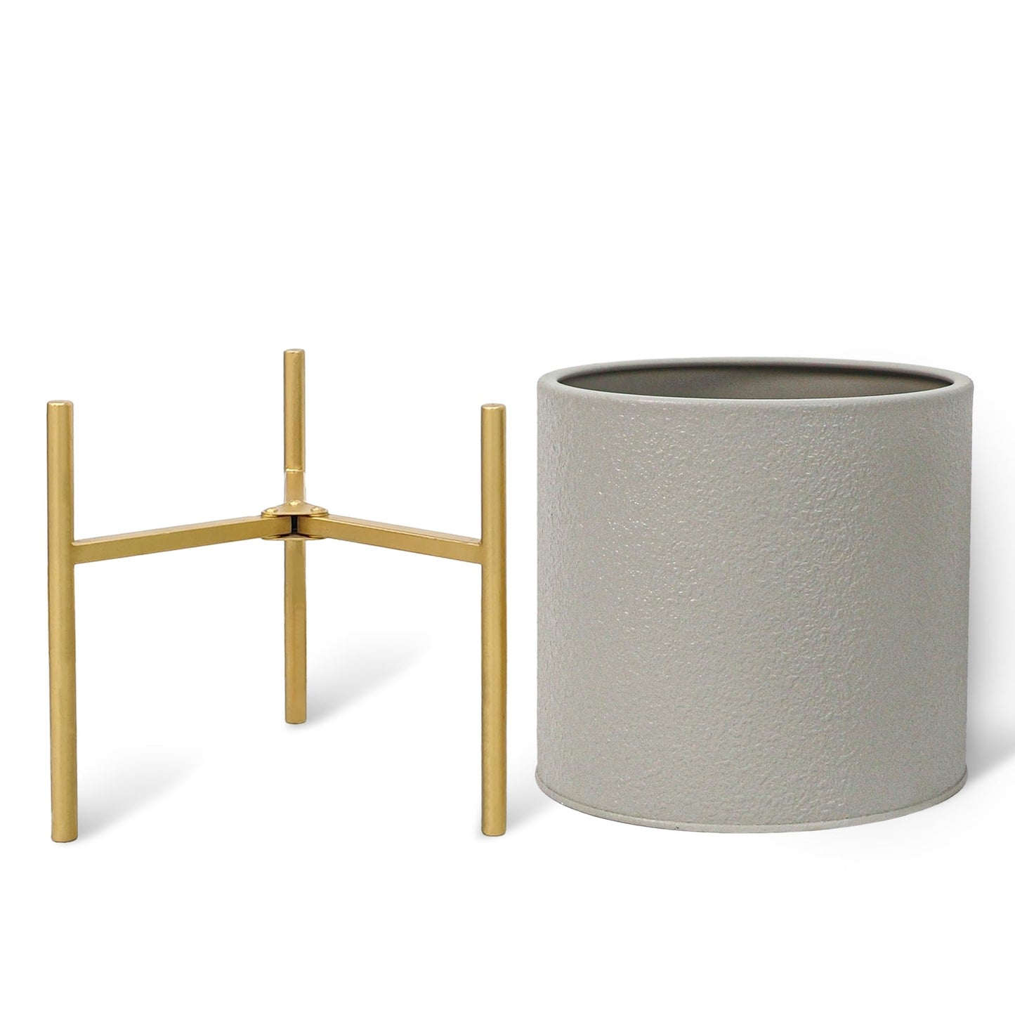 ARNIS Modern Planter Pots, Large Planters with Stand, Set of 2 Metal Planters for Plants with Drainage Holes for Living Room, Office, Garden or Balcony, 8.25 &10.5 Inch, Grey