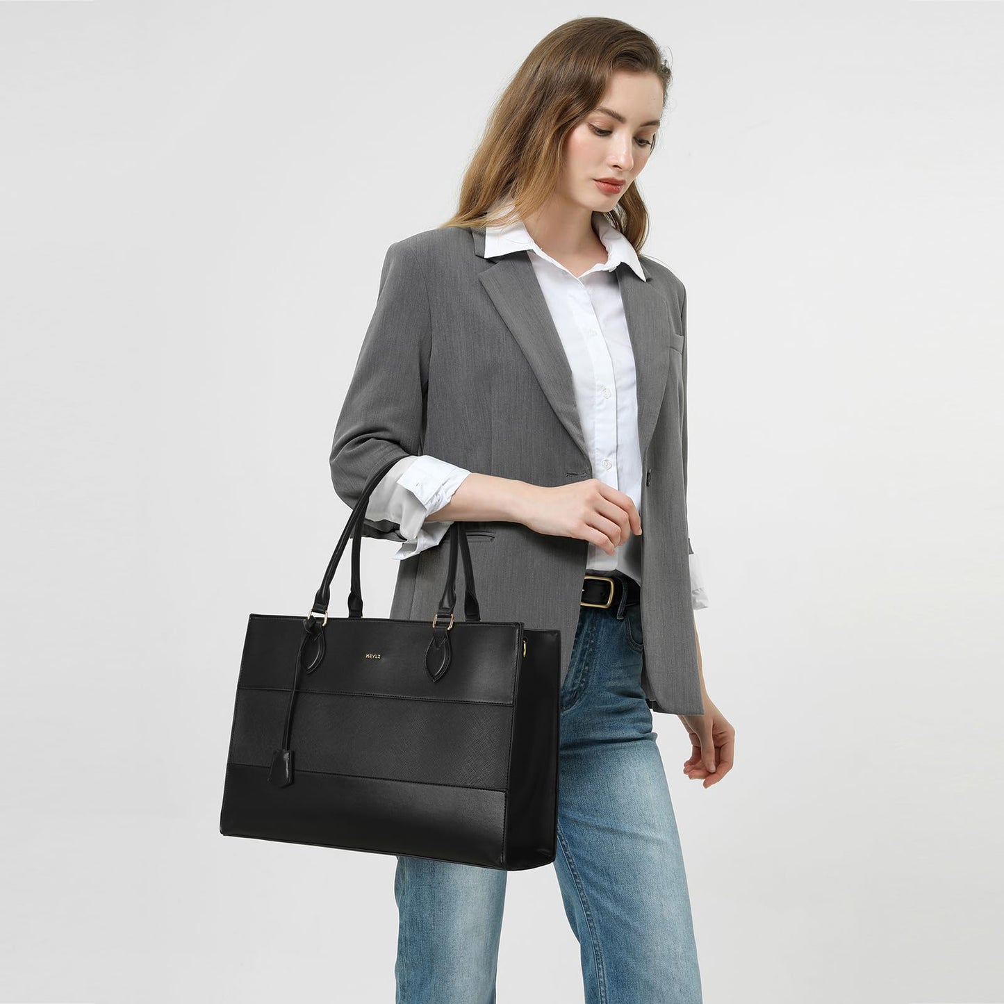 Keyli 3pcs Sets Laptop Bag for Women,15.6 Work Tote Bags Waterproof Leather Business Computer Briefcase with Clutch Purses Casual Shoulder Handbag Messenger Bag for Travel Office Black