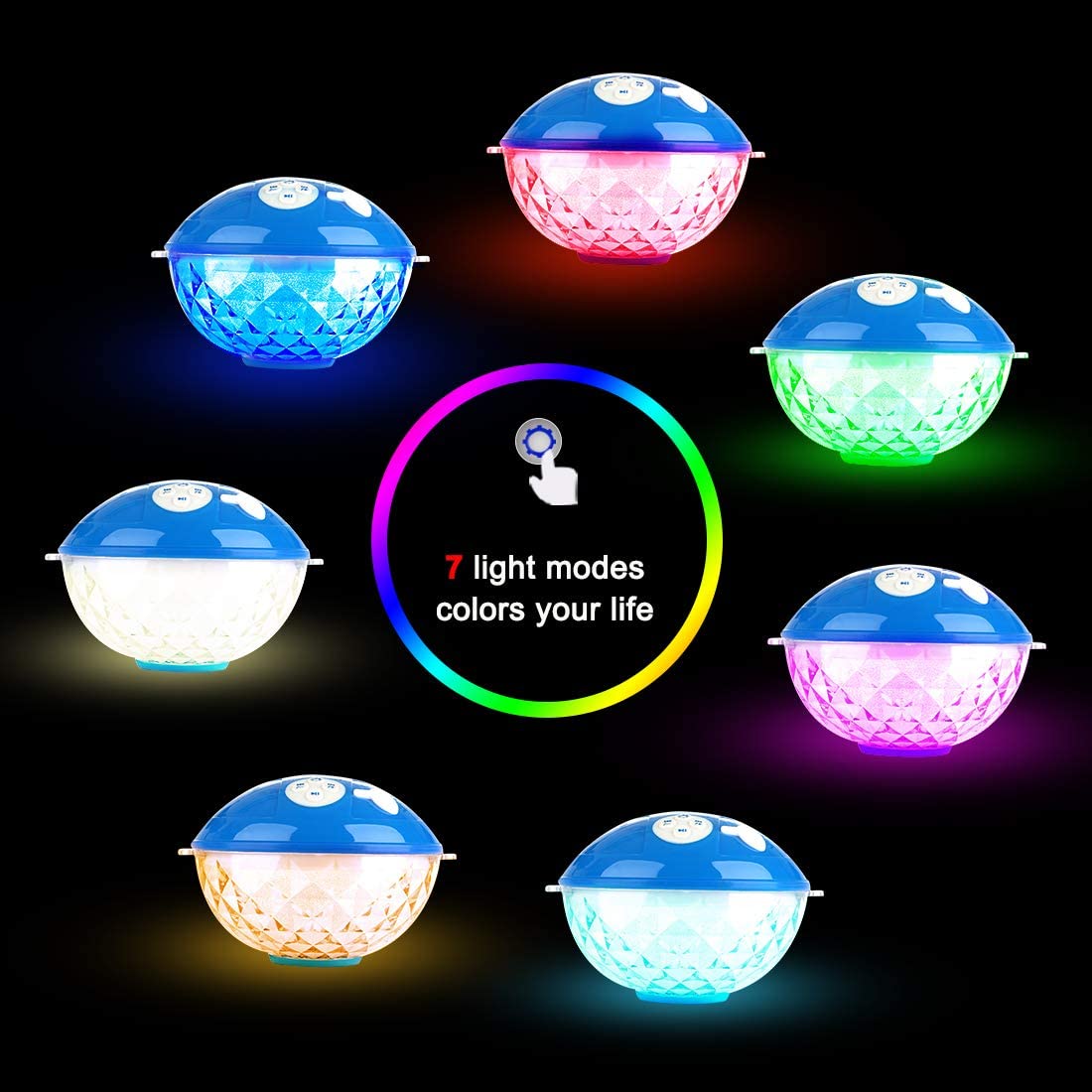 KingSom Pool Bluetooth Speakers with LED Lights,IPX7 Waterproof Floating Speaker,Stereo Sound,Built-in Mic,Wireless Shower Speaker for Hot Tub,Kayaking,Outdoor Travel,Picnic (Updated)