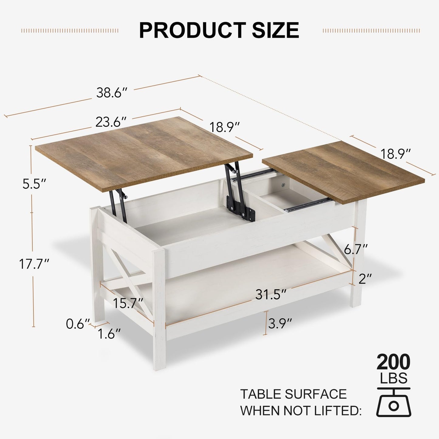 Vendricasa Lift Top Coffee Table with Storage, 39" Wooden Table for Lifting Top with Hidden Compartment, X Design Coffee Table for Living & Office & Reception Rooms, Rustic Brown