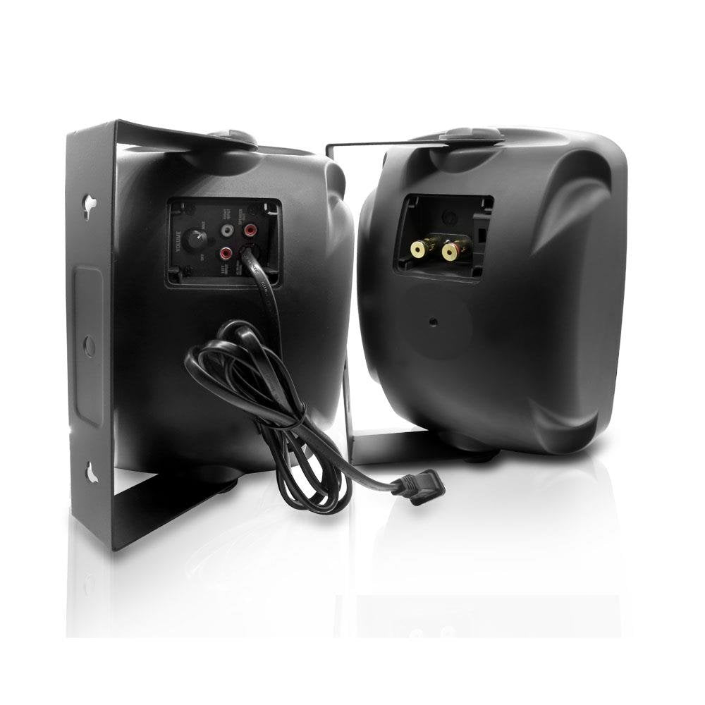 Pyle 5.25 Inch 2 Way Outdoor Waterproof Mountable Wireless Bluetooth Dual Speakers with Heavy Duty Grill Cabinet Enclosure, Black (2 Pack)