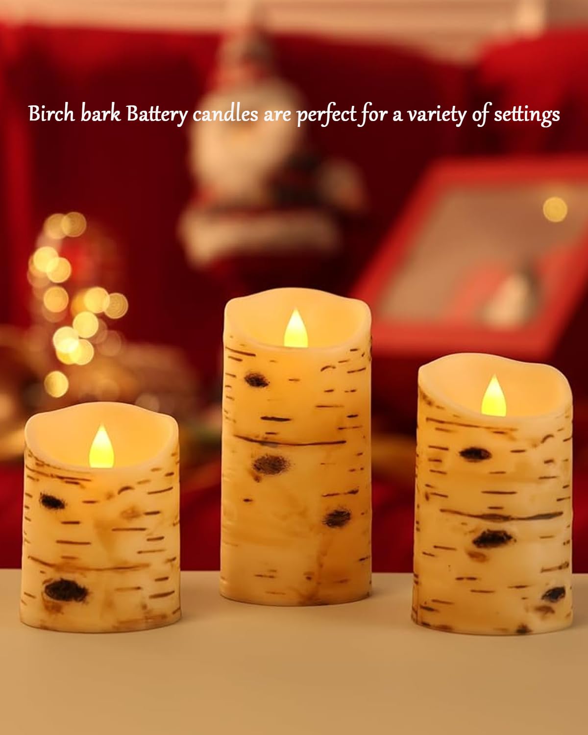 Comenzar Flameless Candles Birch Bark Candle LED Candles Home Decor H: 456" x D: 3.25" Electric Candle Faux Candles with Remote Timer Pack 3
