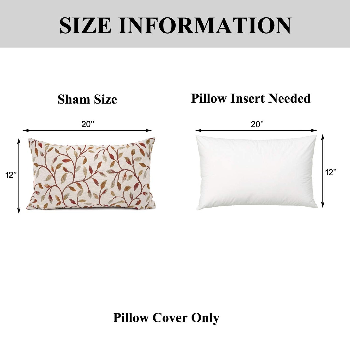 YOUR SMILE Farmhouse Oblong Rectangle Floral Chenille Embroidery Decorative Throw Pillow Case Cushion Cover Lumbar Pillowcase for Sofa 12 x 20 Inch, Brown Leaves