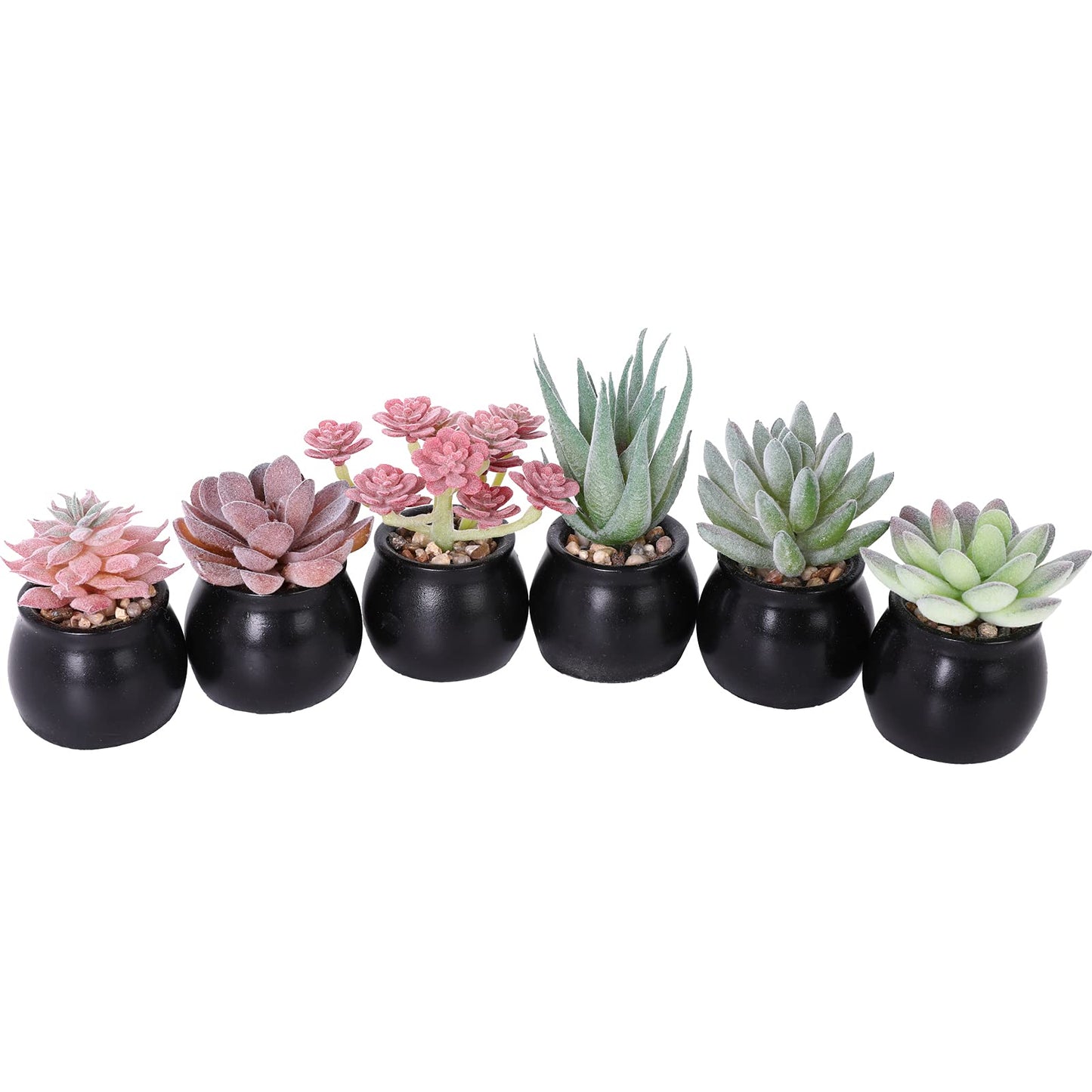Nubry Mini Fake Plants in Ceramic Pots Artificial Small Succulents Potted Faux Assorted Lifelike Plants for Home Office Desk Decor, Set of 6 (Black Ceramic Pots)