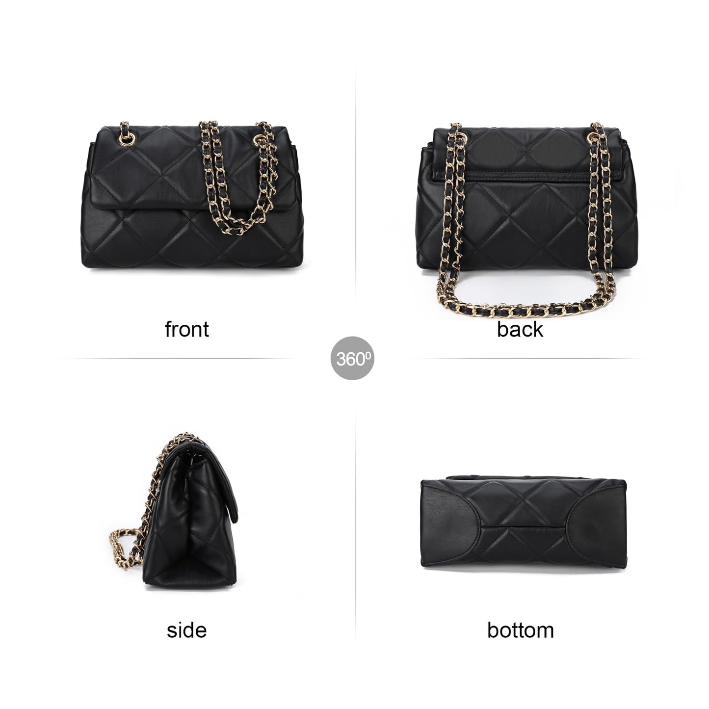 Gladdon Quilted Crossbody Purses for Women Small Ladies Shoulder Bags with Chain Trendy Clutch Purse Cute Designer Bag Black