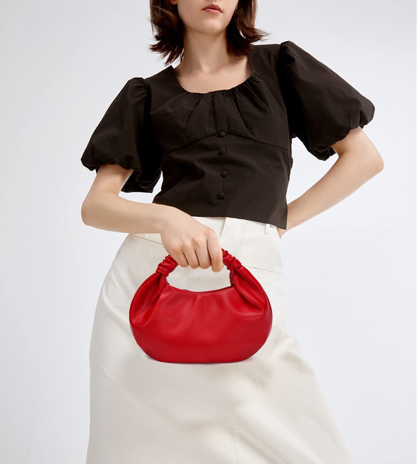 CORAID Mini Hobo Tote Bags for Women Soft Leather Clutch Purses for Women Cloud-Shaped Top Handle Bags Red