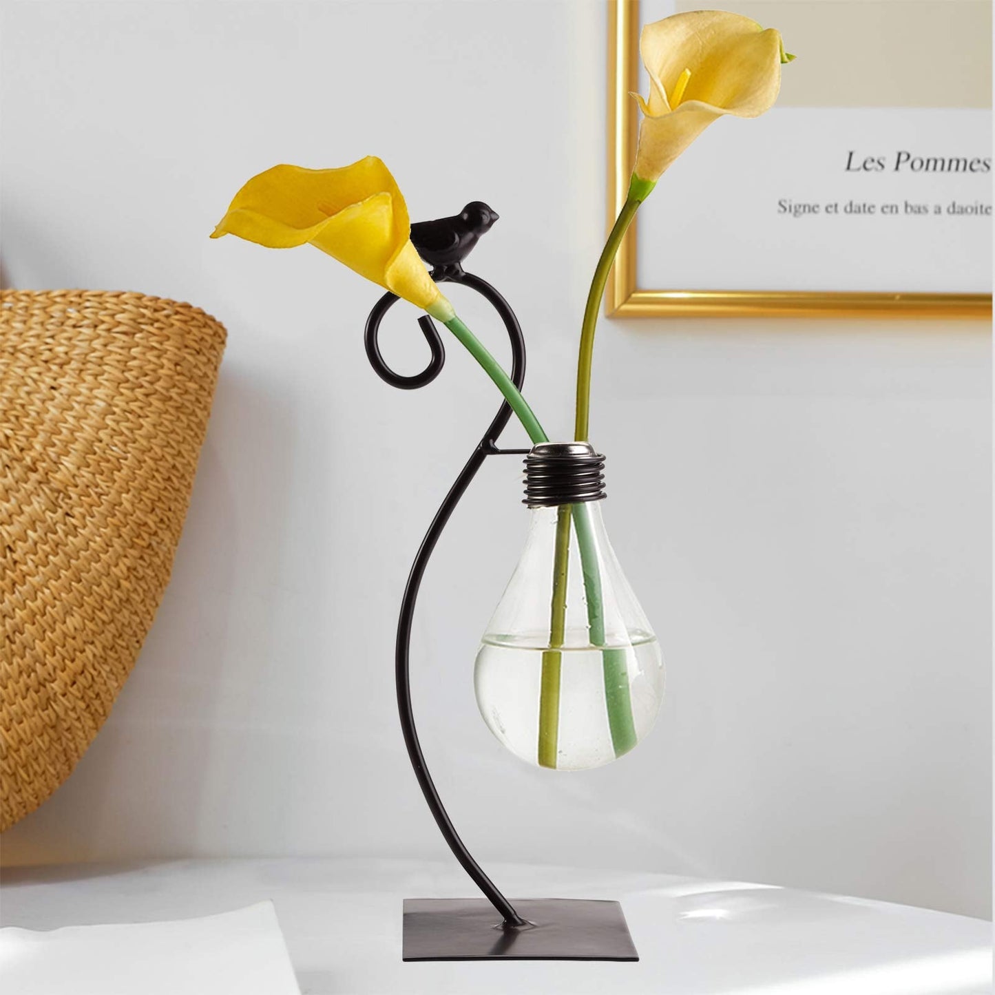 Suwimut 2 Pack Desktop Planter Hydroponics Vase, Plant Propagation Station Planter Bulb Vase with Holder, Modern Creative Bird Plant Terrarium Stand for Home Office Table Decoration (Not Glass)