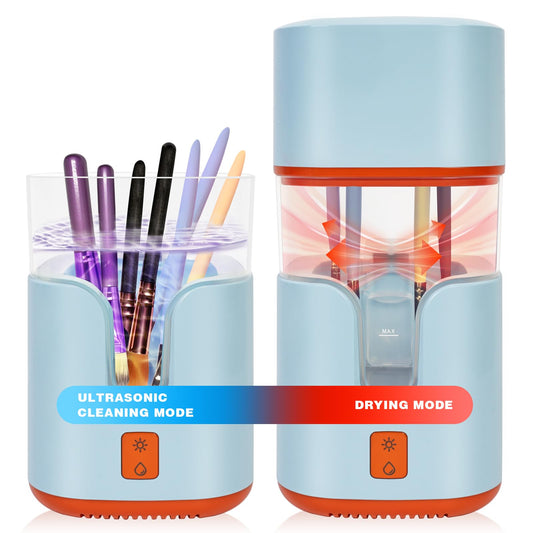 2 In 1 Electric Makeup Brush Cleaner Ultrasonic Cleaner Machine With 95℉ Hot Air Cycle Dryer - Ultra Fast Effective Make Up Brush Washer (Blue)