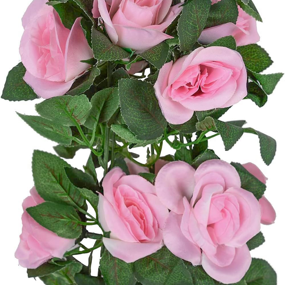 5pack Flower Garland Artificial Fake Rose Garland Vine Artificial Flowers for Decoration Floral Garlands Decor-Total 41 Ft (Pink)