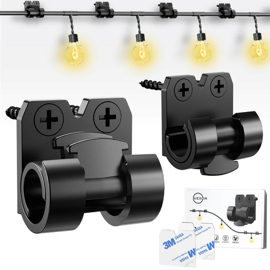 VEXON Hooks for Outdoor String Lights Clips: 25pcs Christmas Light Clips with Waterproof Adhesive for Hanging Balcony Lights - Outside Black String Light Hooks - Decor Garland Hanger - Cable Holders