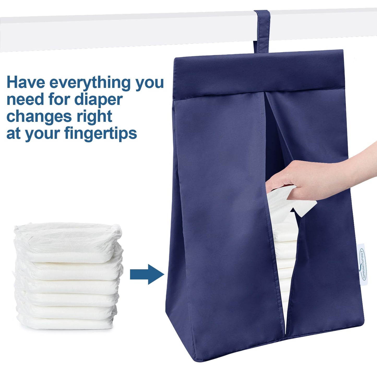 SPRINGSPIRIT Diaper Stacker Caddy Organizer Easy Access & Dustproof Portable Hand Free Diaper Holder for Adults or Nursery, Machine Washable Navy
