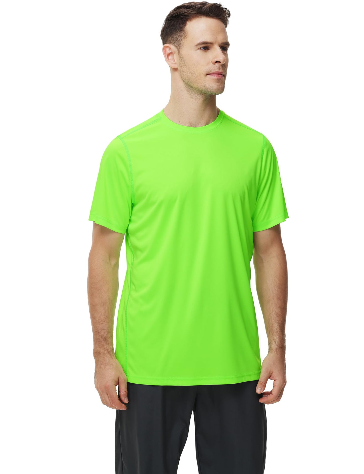 Mens Quick Dry Fit Mositure Wicking Athletic Performance T Shirt Crewneck Outdoor Activewear Tops(HI VIZ Green,3XL)