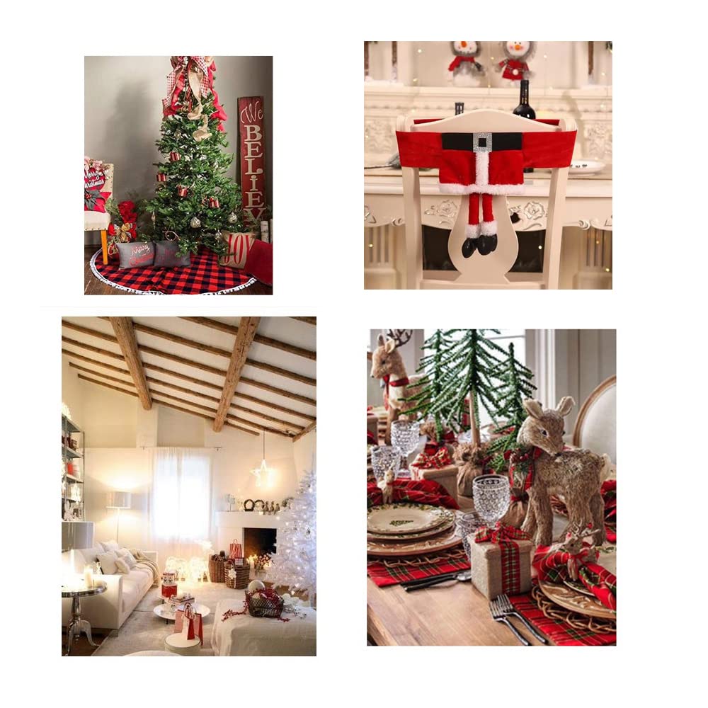 Yahpetes Chair Back Cover 3 Pcs Christmas Chair Sashes 18" X 11.8" Stretchy Xmas Dining Chair Back Covers Red Santa Claus Belt Buckle Bands Chair Slipcover Ornament Decorations