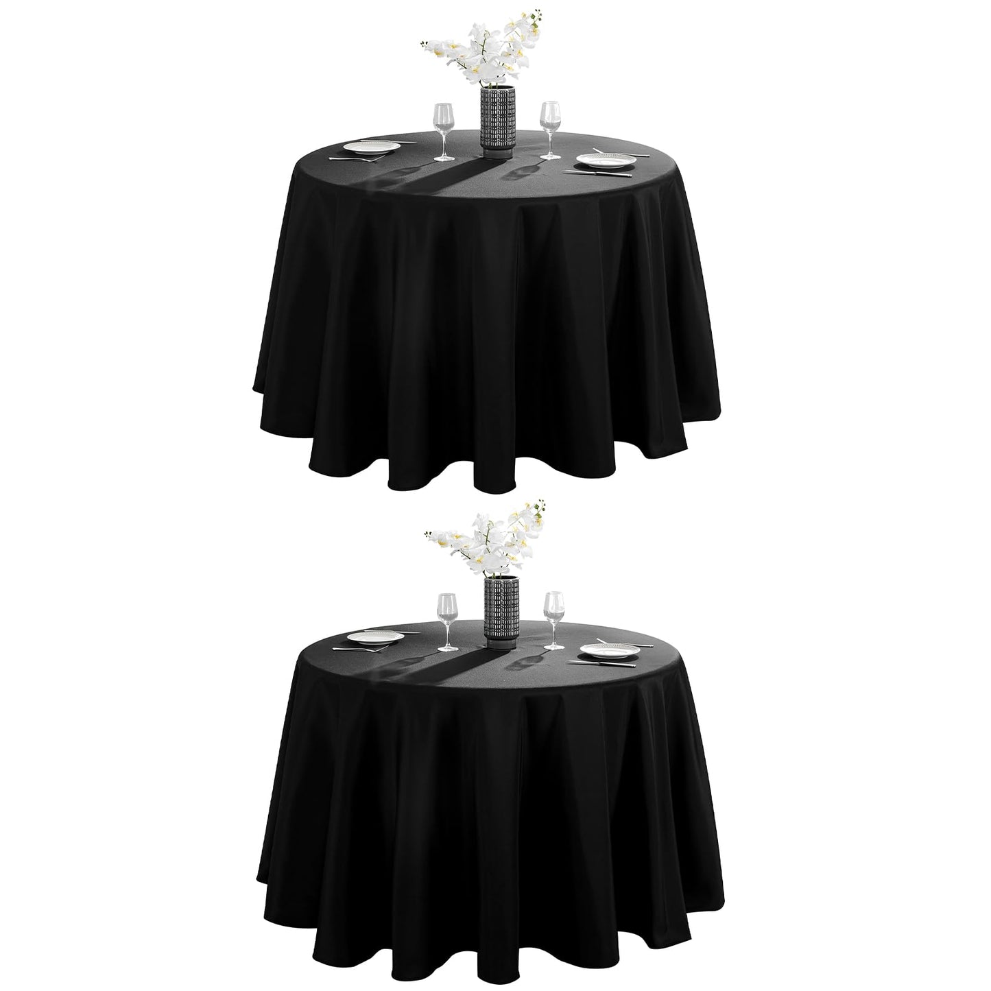 Vidafete 2 Pack 120inch Round Tablecloth Polyester Table Cloth，Stain Resistant and Wrinkle Polyester Dining Table Cover for Kitchen Dinning Party Wedding Rectangular Tabletop Buffet Decoration (Black)