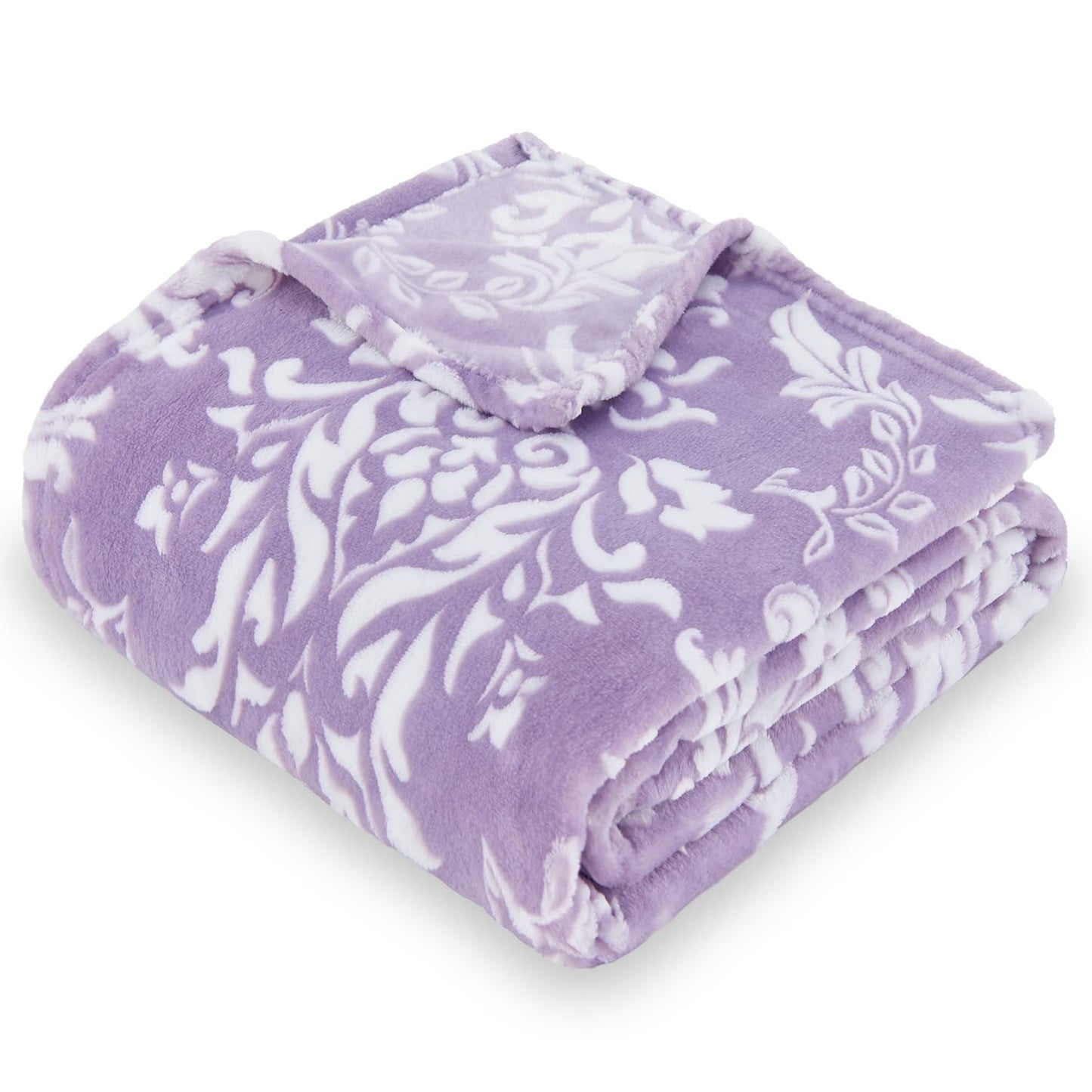 SOCHOW 3D Pattern Decorated Flannel Fleece Throw Blanket for Couch, Super Soft Lightweight Cozy Warm Blanket for Bed, Sofa, Dusty Purple 50 x 60 Inches