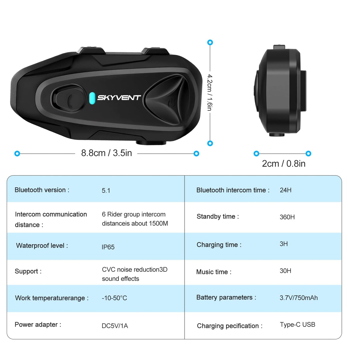 SKYVENT Q4 Motorcycle Bluetooth Communication System Headset Intercom, 4 Riders 1500m Music Sharing, FM, Noise Cancellation, IP65 Waterproof, Dual Pack (Q4)