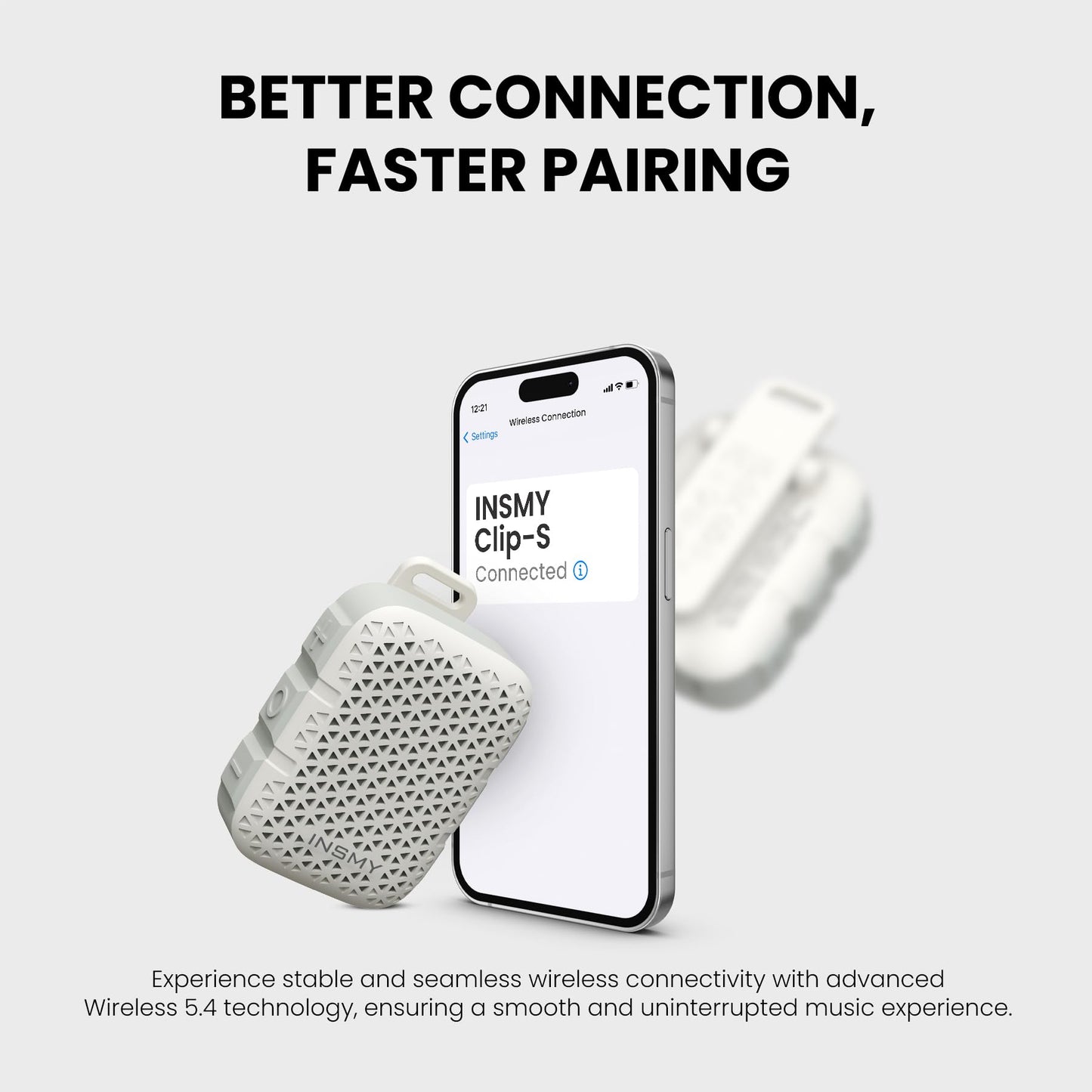 INSMY Wearable Bluetooth Speakers,IP67 Waterproof,Clip-On Portable Small Personal Speaker/Clean Sound/Stereo Pair/Wireless 5.4/ENC Built-in Mic/Lightweight for Outdoor Golf Work Pool (White)