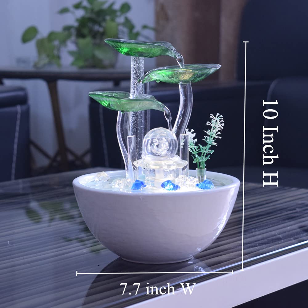 Ceramic Tabletop Desktop Modern Fountain with Ball for Indoor Table Desk Office and Home Decoration White