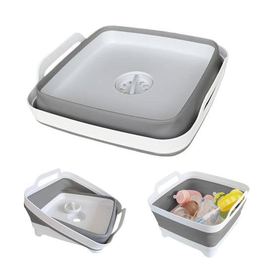 Collapsible Wash Basin for Baby Bottles - 2.4 Gallons Portable Wash Bin for RV Camping Sink, Space-Saving Dish Tub (Gray)