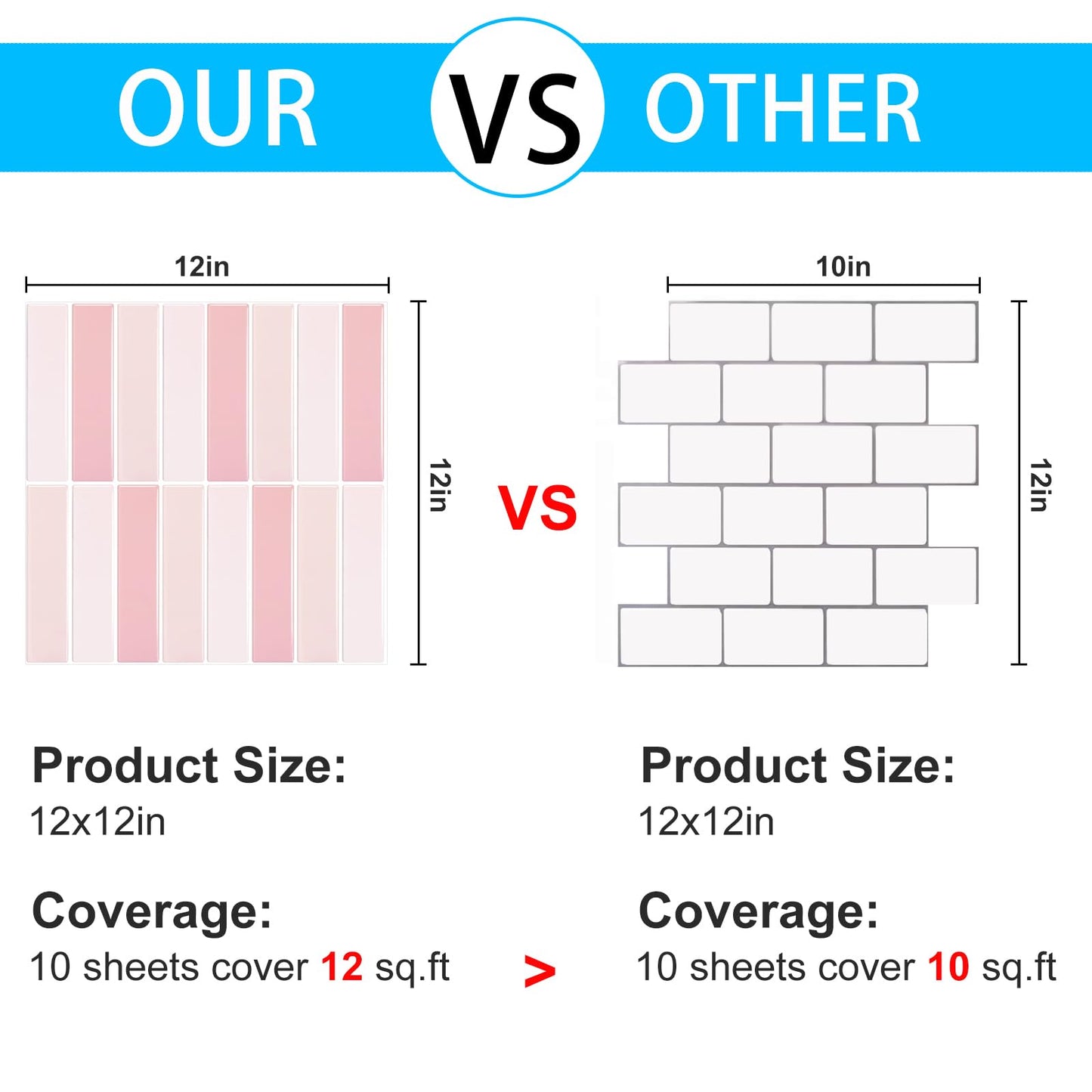 AdoDecor Peel and Stick Tile，New Upgrade Thicker Design Self Adhesive 12" x 12" Large Premium Peel and Stick Backsplash for Kitchen,Bathroom, Living Room, RV Etc（10-Sheet）.