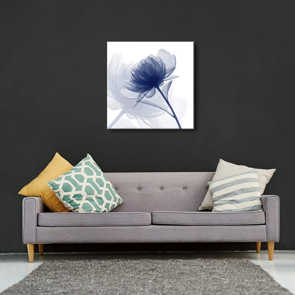 Wieco Art Blue Flickering Flower Modern Abstract Canvas Wall Art Gallery Large Wrapped Perfect Floral Pictures Paintings on Canvas Print Artwork Ready to Hang for Living Room Bedroom Home Decor L